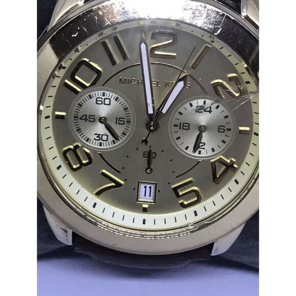 Michael Kors Mk2251 Womens Brown Leather Analog Champagne Dial Quartz Watch No40 - Picture 2 of 10